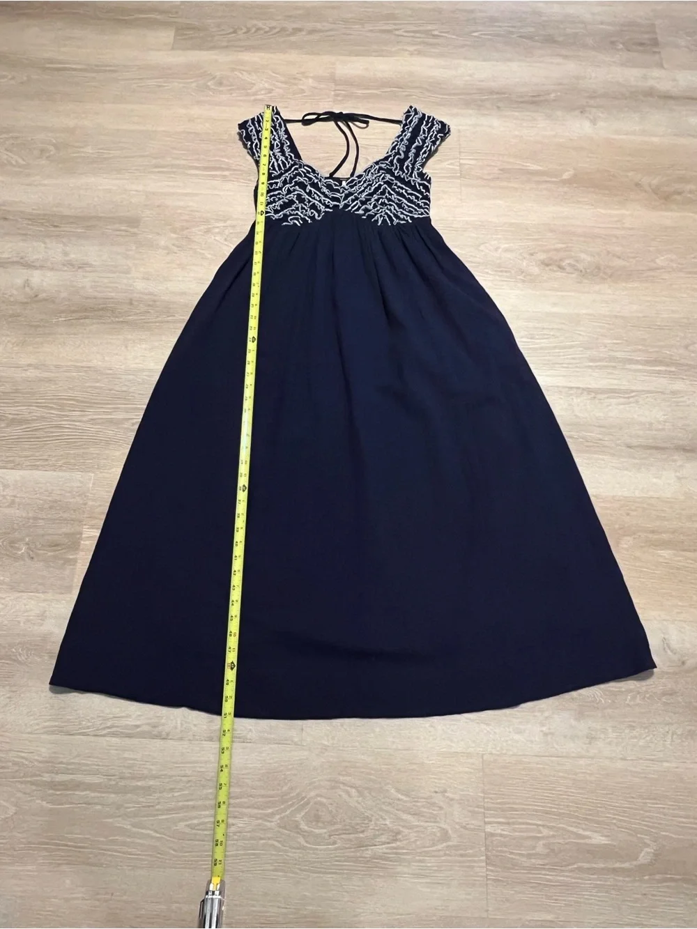 Free People Feel The Frill Blue‎ & White Midi Dress Size Large Babydoll Flowy